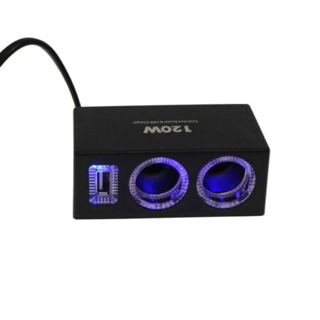 OLESSON Πολύπριζο αναπτήρα αυτοκινήτου 12V/24V 120W με 2 x παροχές/1 x USB και μπλε LED φωτισμό - Socket charger NO.1522 - Image 2